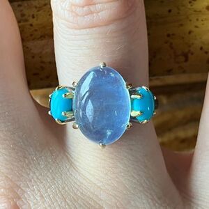 Natural Aquamarine Turquoise Sterling Silver Ring Size 6.75